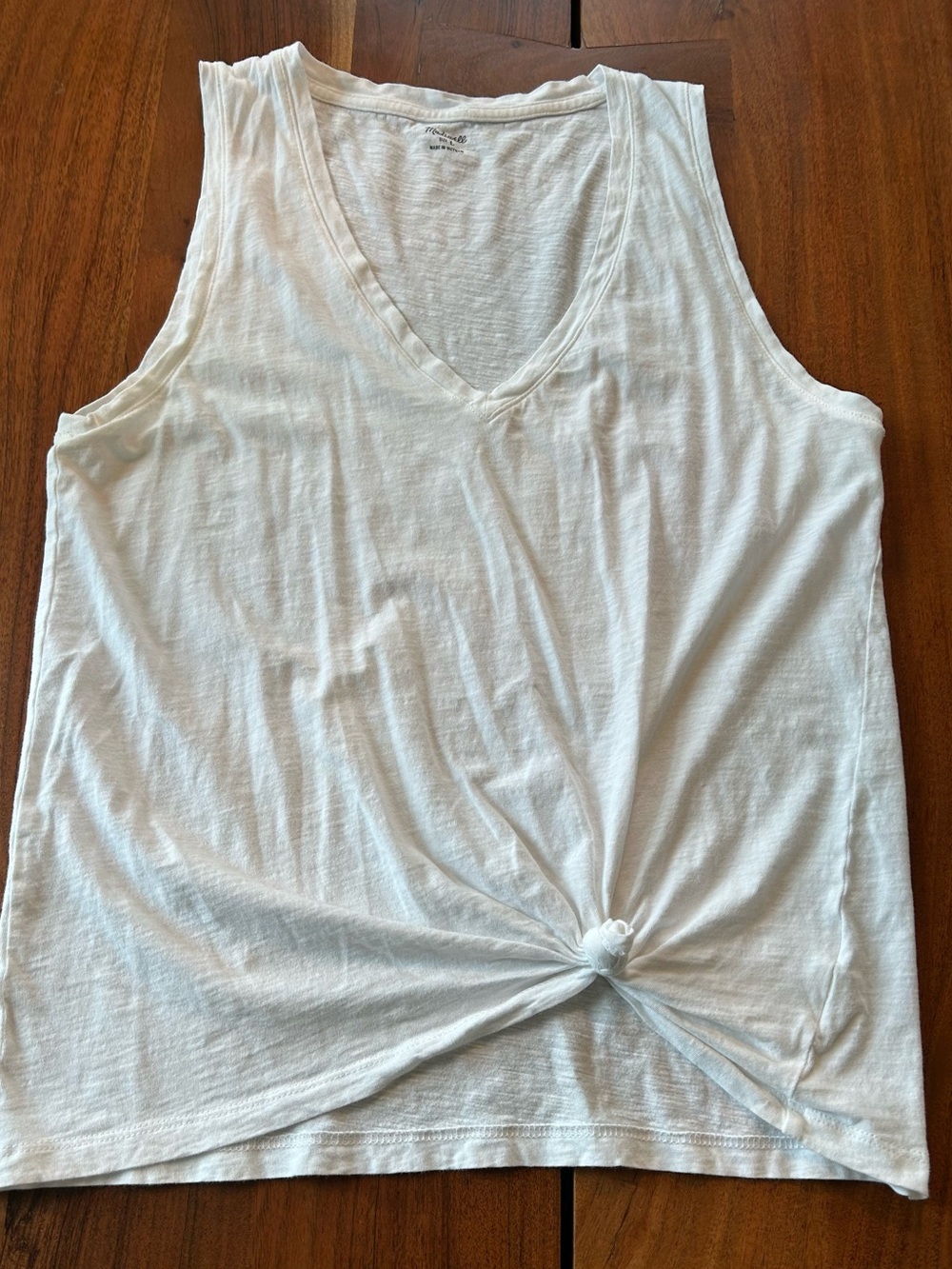 Madewell White V-Neck Knot-Front Tank